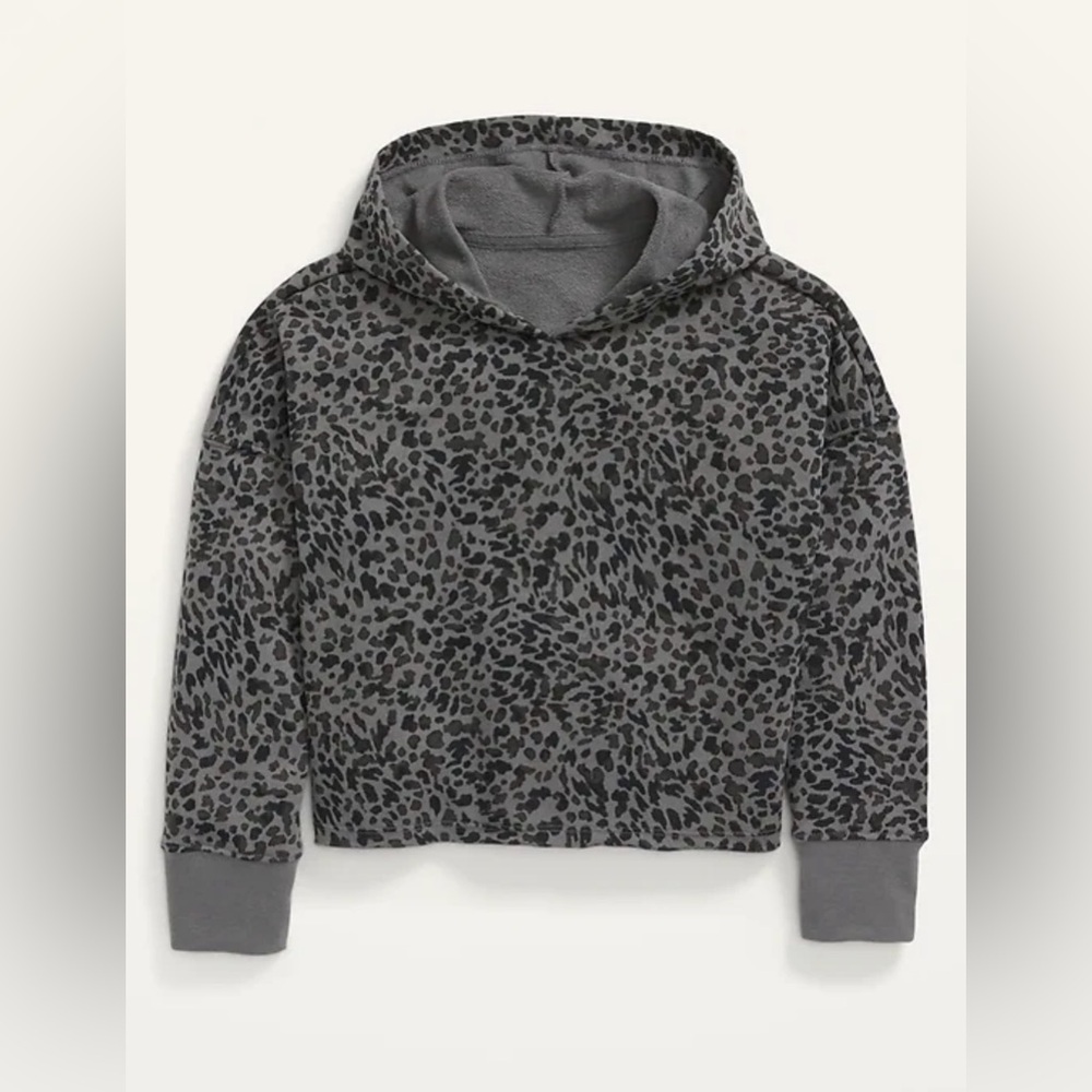 Old Navy girls M 8 gray black cheetah crop hoodie
